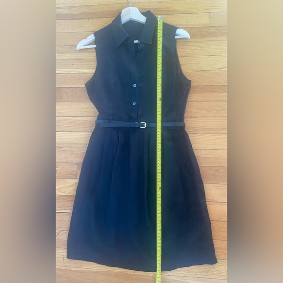 Theory Sleeveless Collared Belted Linen Mini Dress Summer | Size 2 | Black - Picture 7 of 10